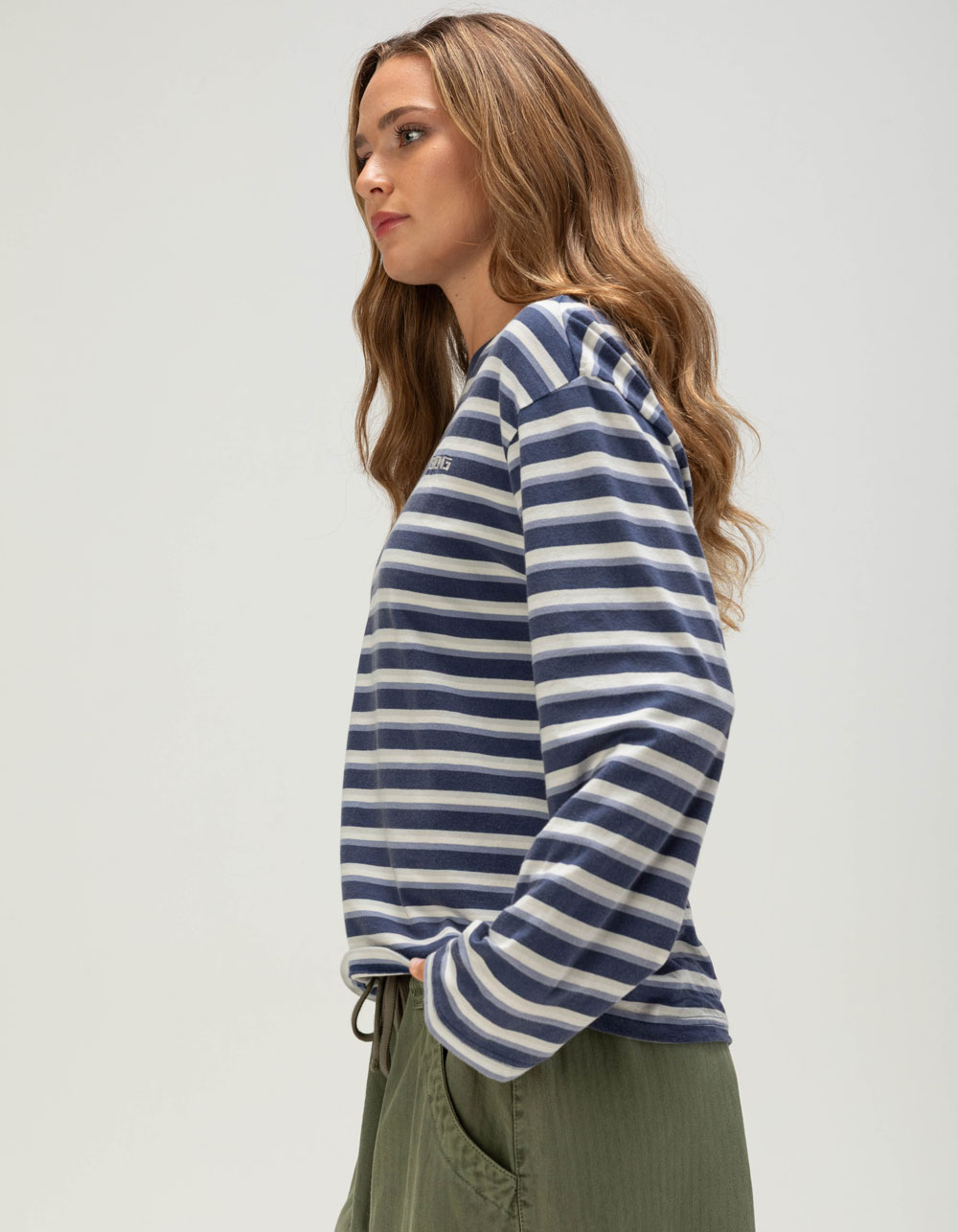 BDG Urban Outfitters Kai Womens Boxy Long Sleeve Stripe Tee - BLUE/WHT
