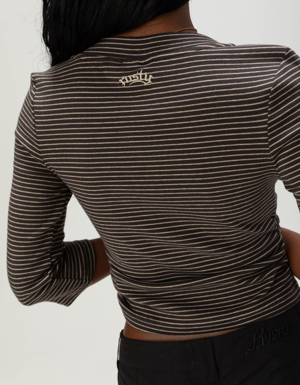 RUSTY Rikki Womens Long Sleeve V-Neck Top - BLACK COMBO