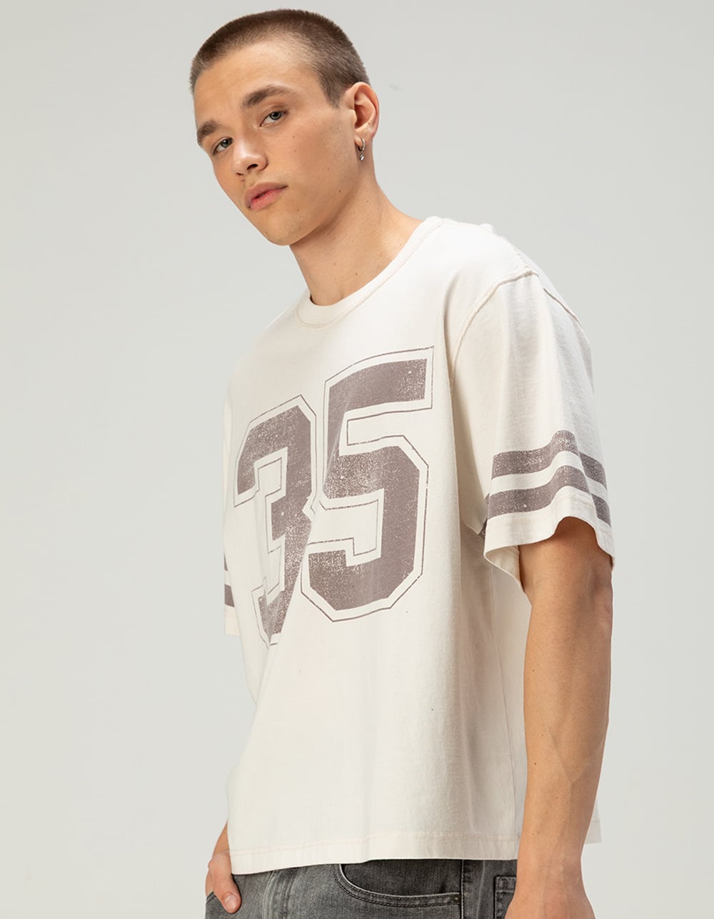 RSQ Mens Jersey Boxy Tee - OFF WHITE