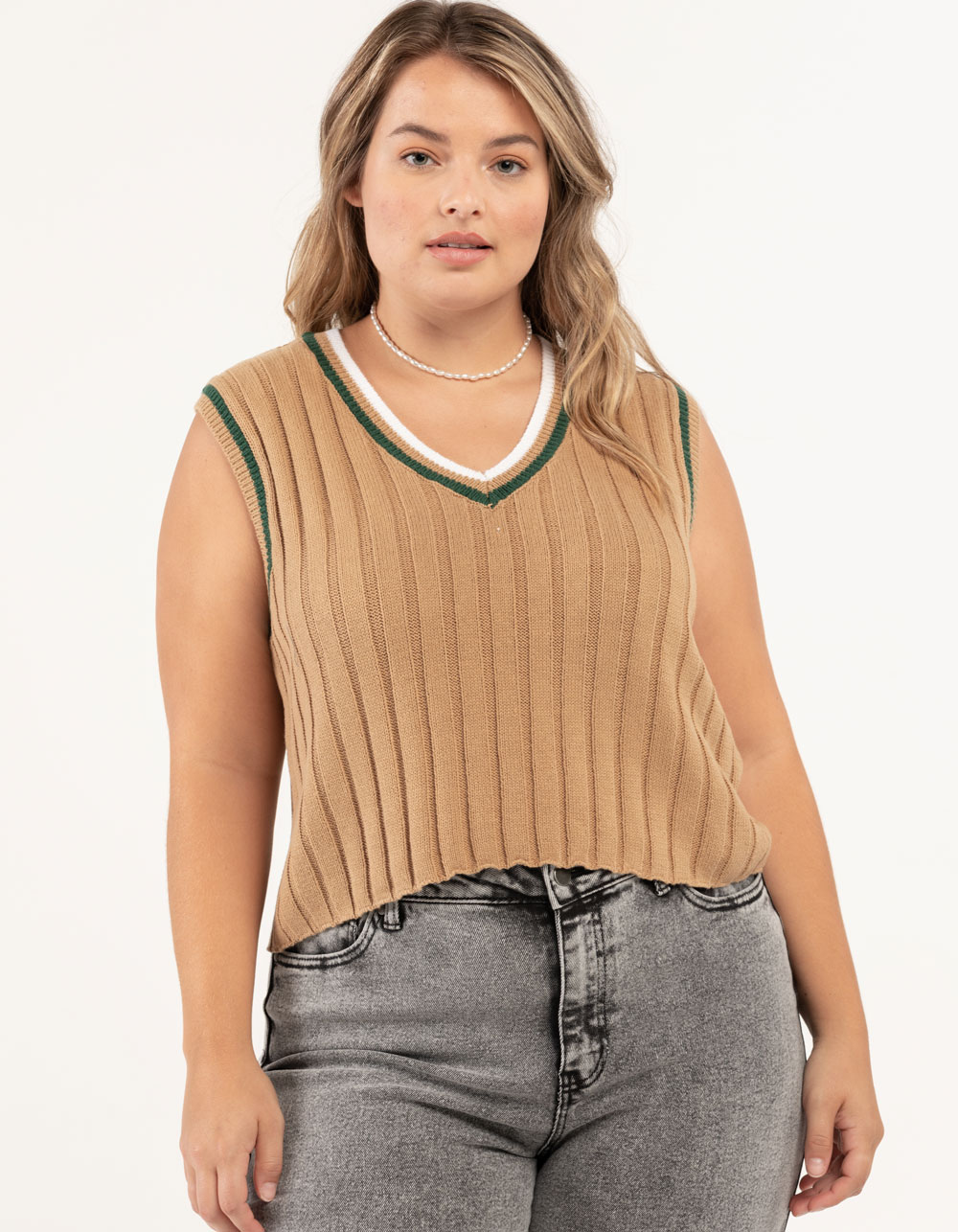 RSQ Preppy Womens Sweater Vest - TAN 