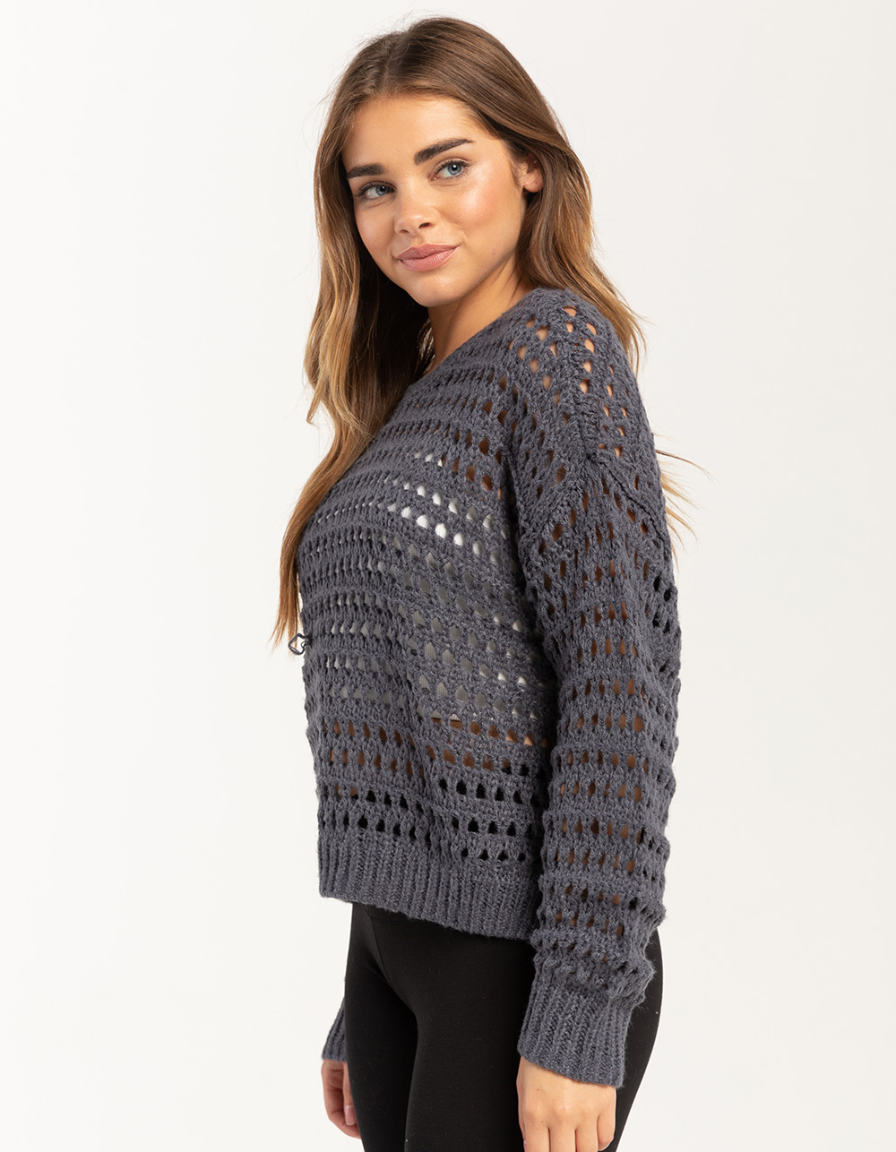 FULL TILT Essentials Open Knit Womens Pullover Sweater - SLATE | Tillys