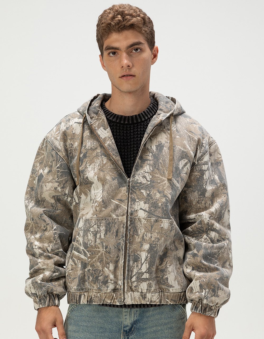 RSQ Mens Oversized Hooded Twill Jacket - CAMO