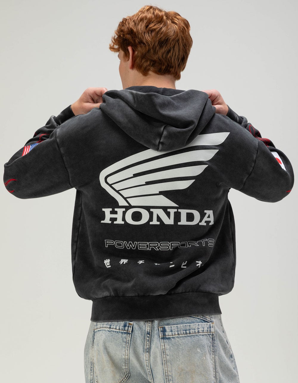 HONDA Daytona Mens Zip-Up Hoodie - WASHED BLACK