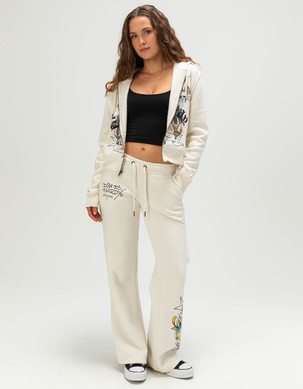 ED HARDY Love Kills Slowly Womens Zip-Up Hoodie - IVORY