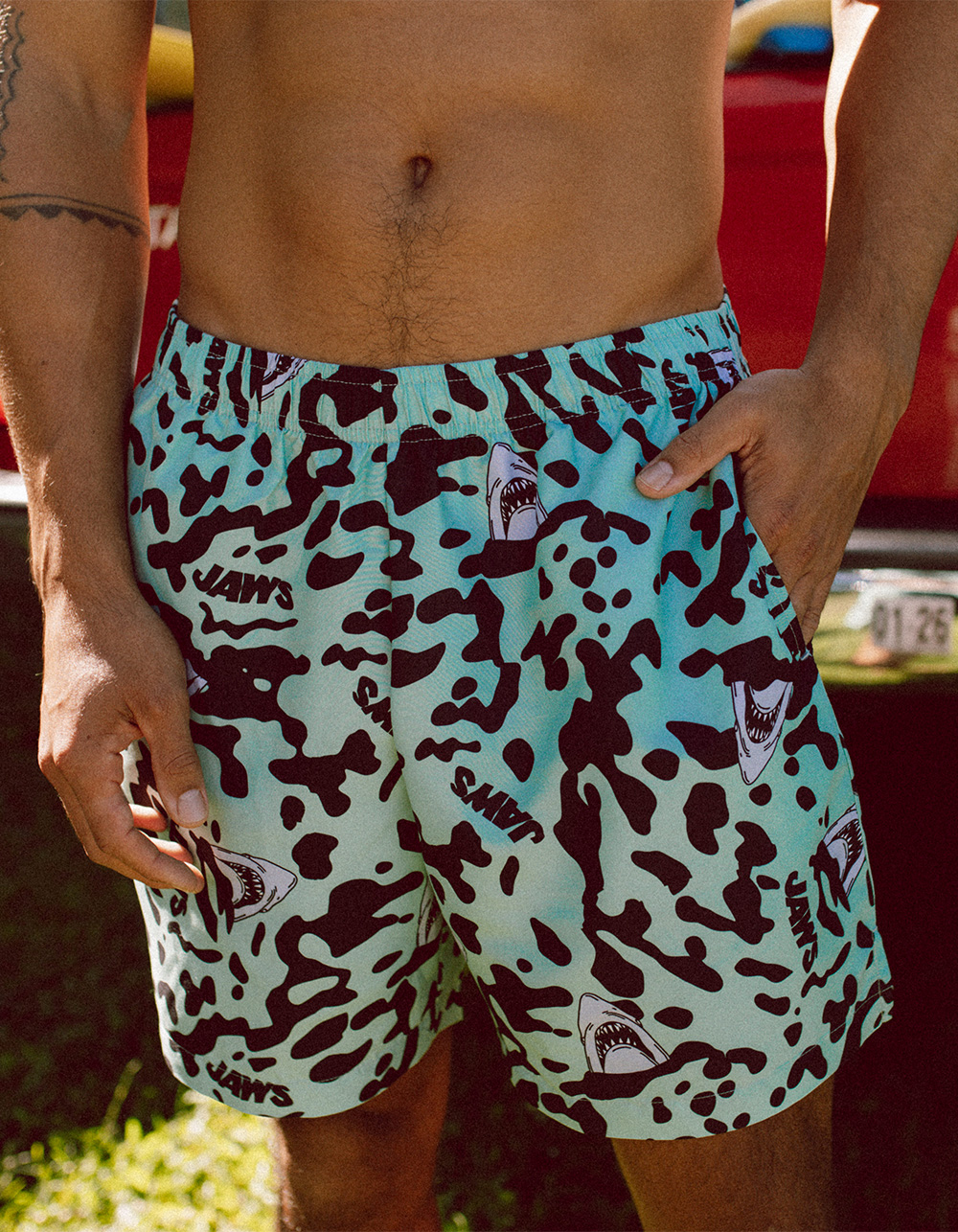 JAWS Shark Water Mens Swim Trunks - SAGE