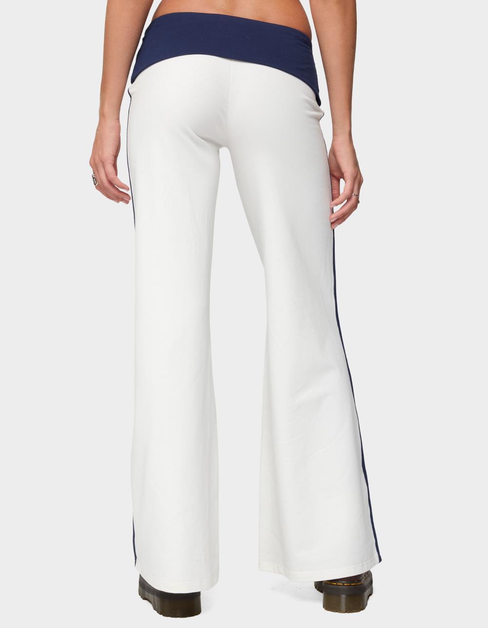EDIKTED 8 Contrast Fold Over Wide Leg Pants - WHITE