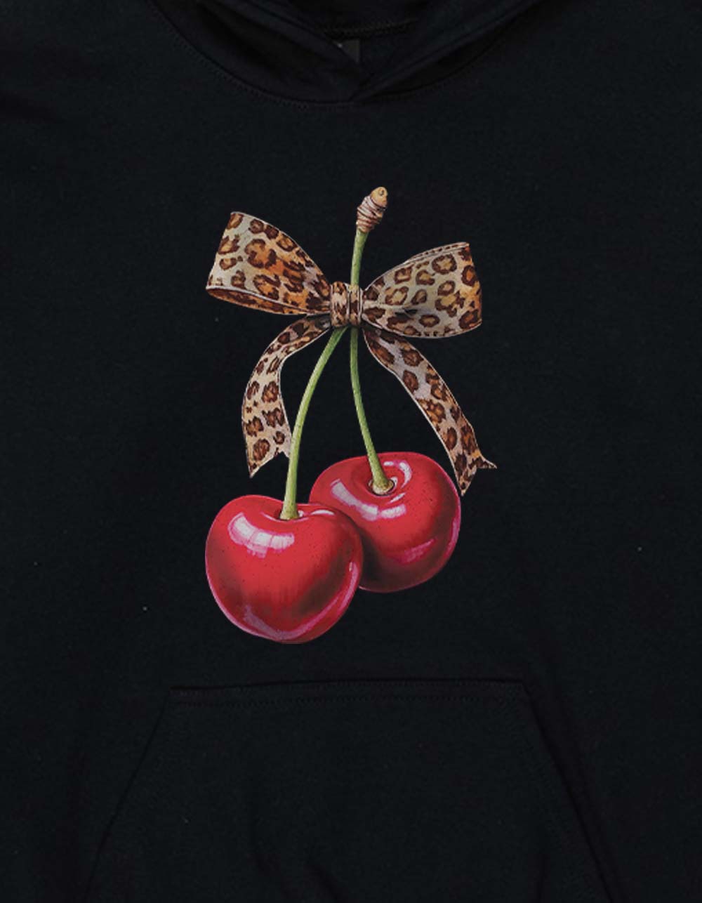 CHERRIES Leopard Bow Unisex Kids Hoodie - BLACK
