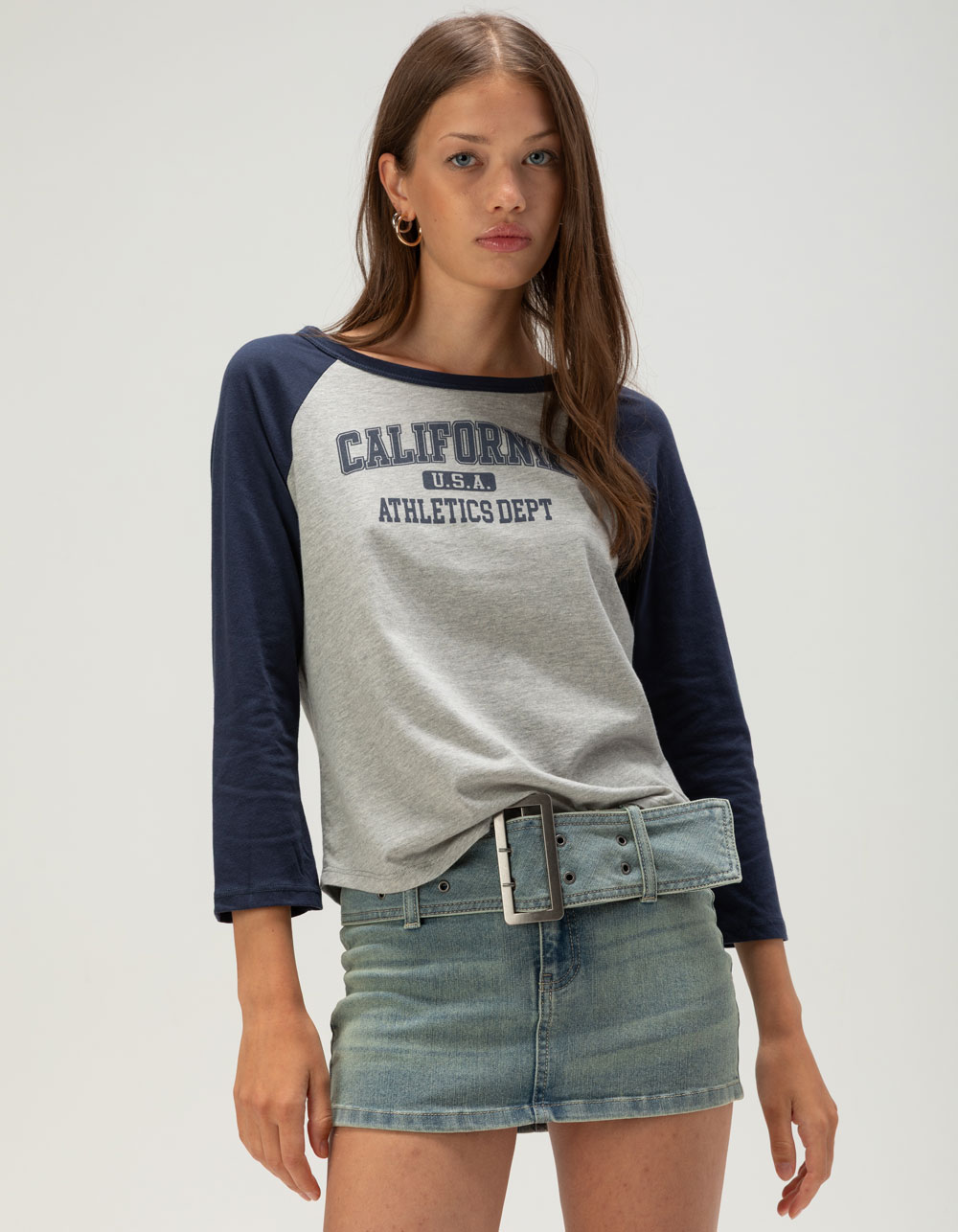 RSQ Womens California Baseball Long Sleeve Tee - BLUE