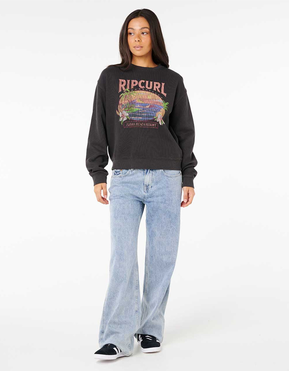 RIP CURL Sunset Womens Relaxed Crewneck Sweatshirt - OFF-BLACK