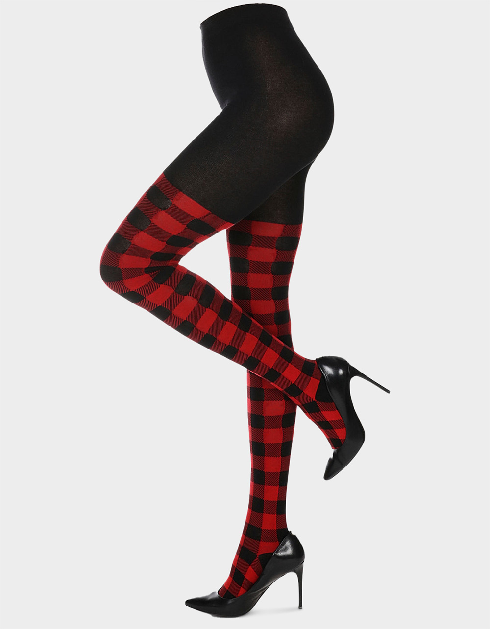 MEMOI Buffalo Check Womens Sweater Tights - BLACK COMBO