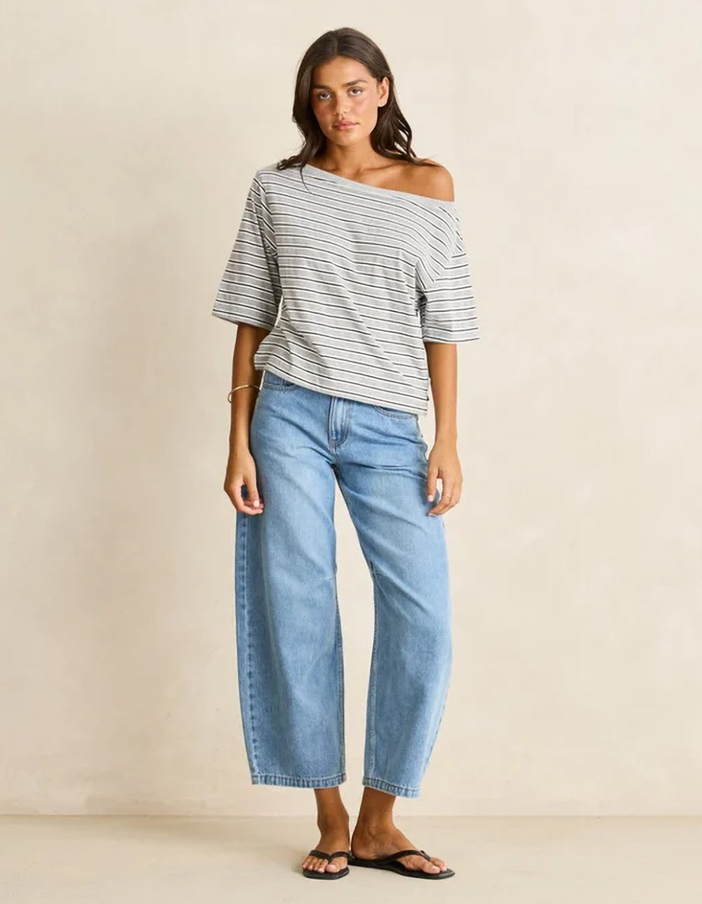 RHYTHM Sound Of Change Womens Off The Shoulder Tee - GRAY