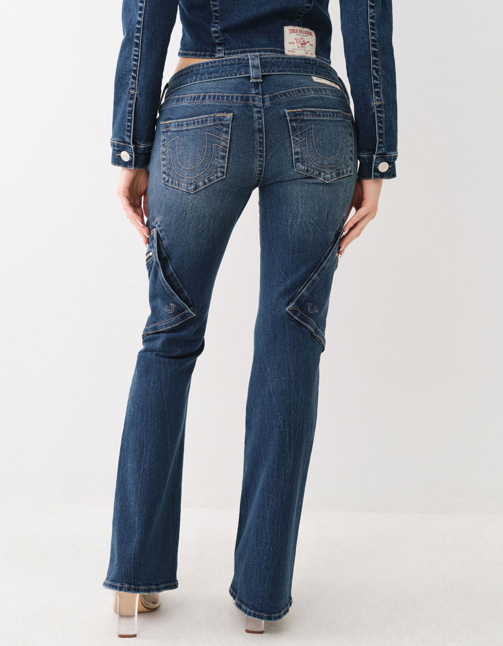 TRUE RELIGION Becca Womens Belted Cargo Bootcut Jeans - MEDIUM WASH