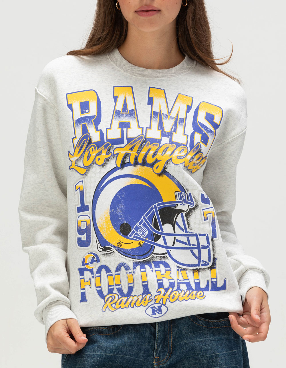 THE WILD COLLECTIVE Los Angeles Rams Womens Crewneck Sweatshirt - GRAY