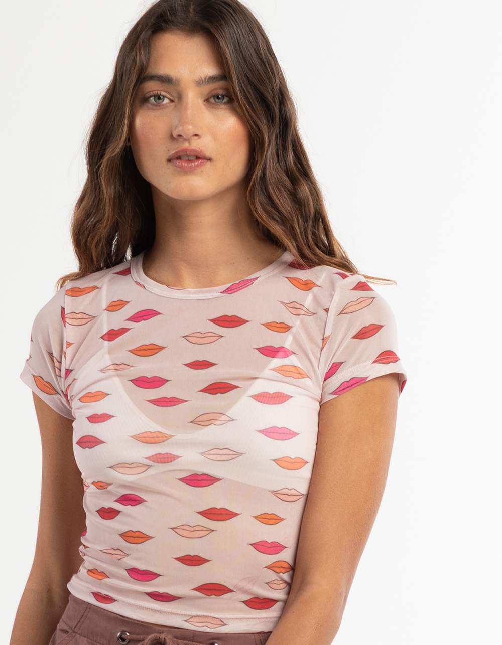 FULL TILT Lip Print Womens Mesh Tee MULTI Tillys
