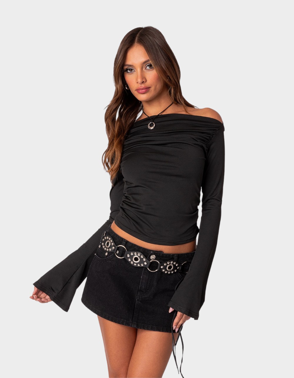 EDIKTED Dana Gathered Top - BLACK