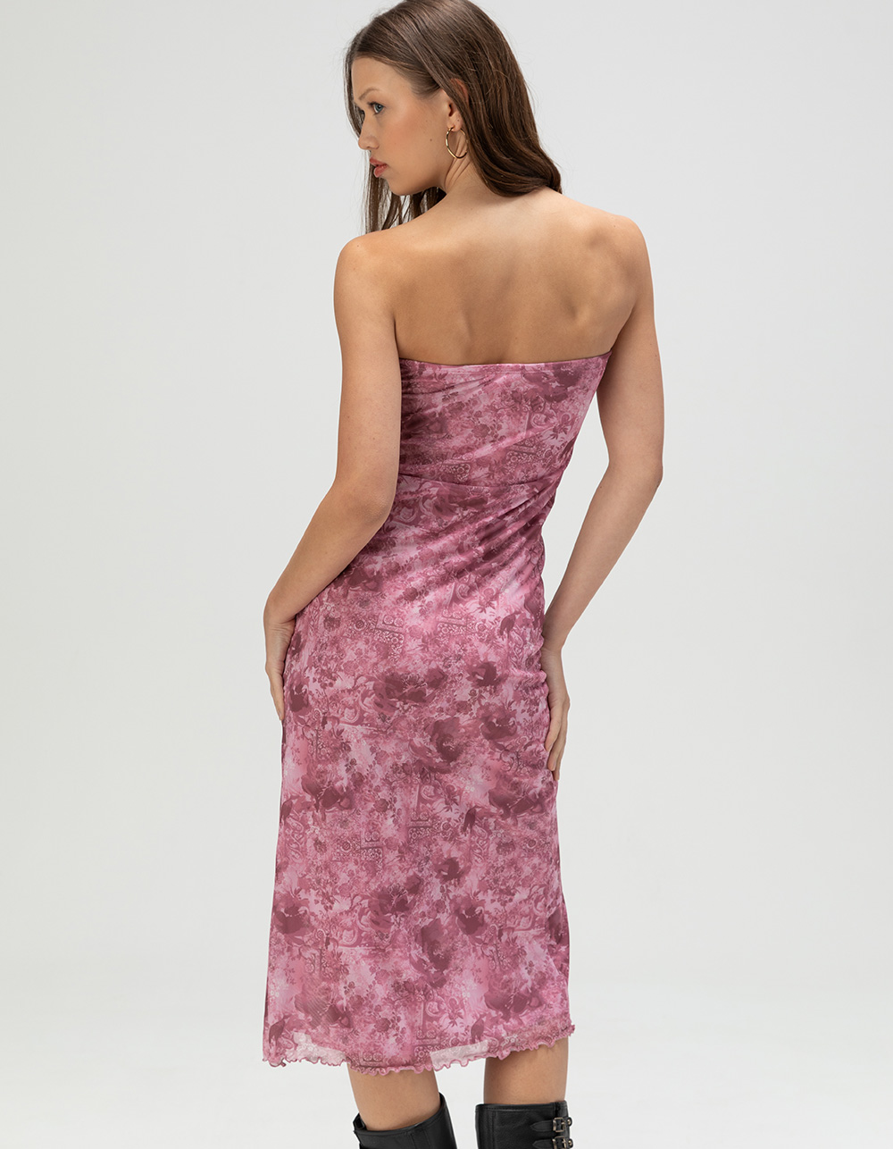 FULL TILT Mesh Tube Womens Midi Dress - PINK