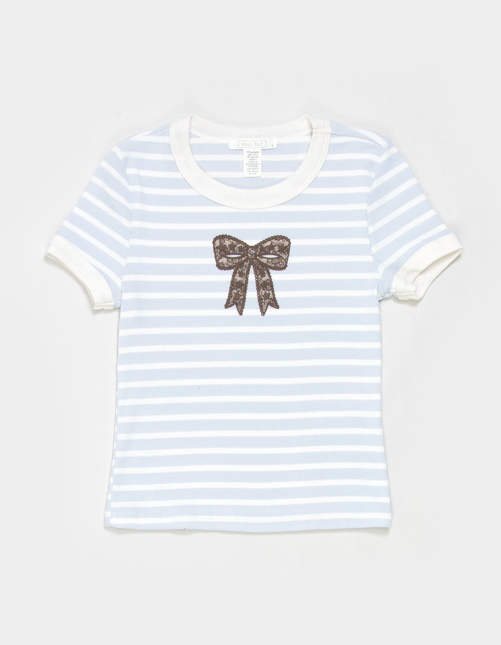 FULL TILT Stripe Bow Girls Ringer Tee - BLUE COMBO