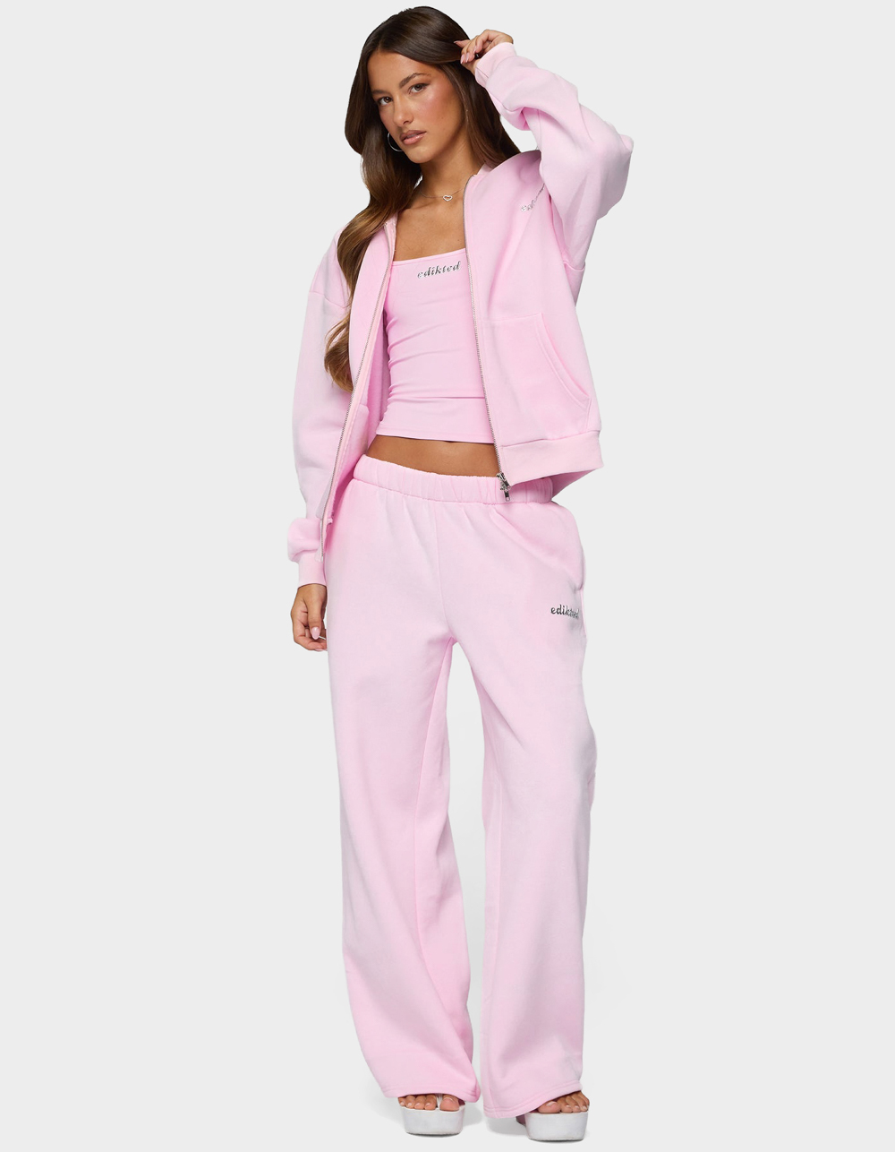Edikted Diva Zip Up Hoodie - LIGHT PINK