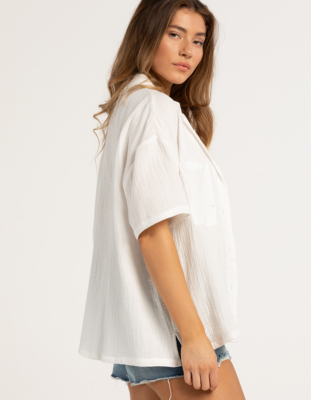 FULL TILT Womens Gauze Boyfriend Shirt WHITE Tillys