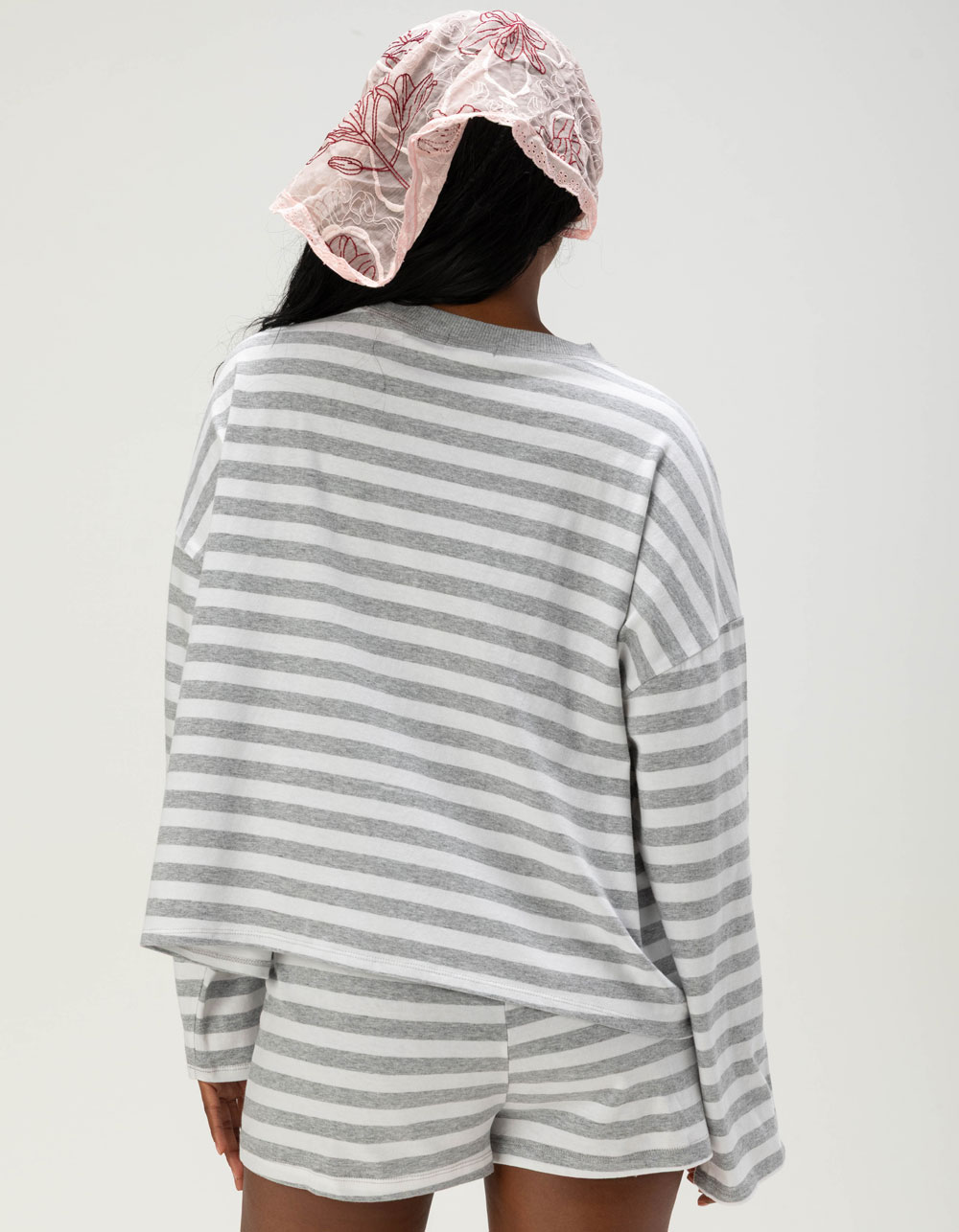 FULL TILT Stripe Womens Long Sleeve Tee - GRAY COMBO