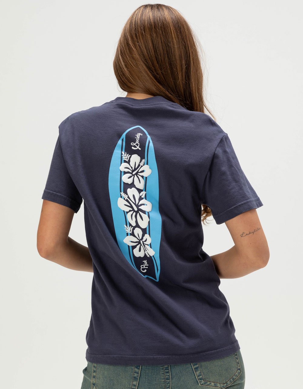 RIOT SOCIETY Surfboard Womens Boyfriend Tee - NAVY