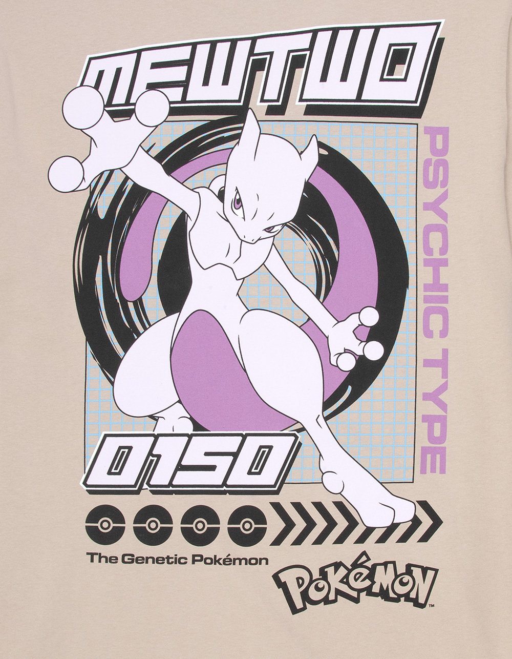 POKEMON Mewtwo Mens Boxy Tee - CREAM