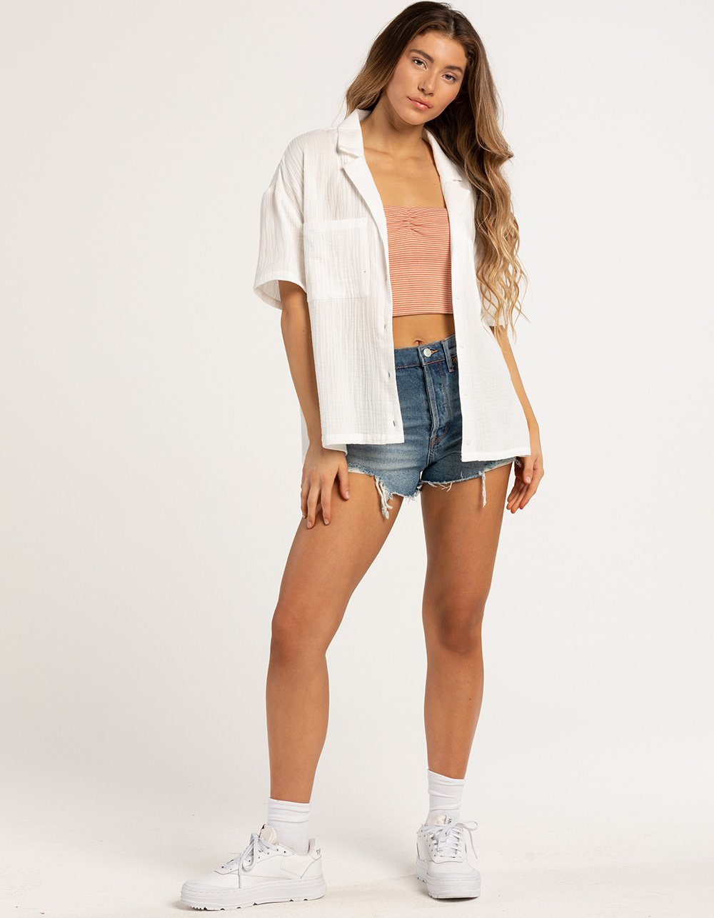 FULL TILT Womens Gauze Boyfriend Shirt WHITE Tillys