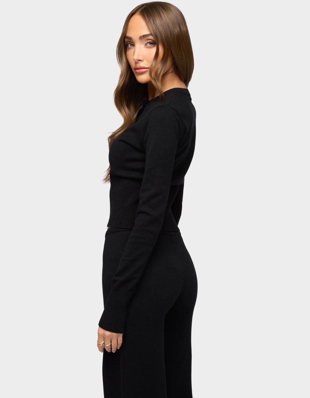 EDIKTED Montanna Rib Knit Cardigan - BLACK