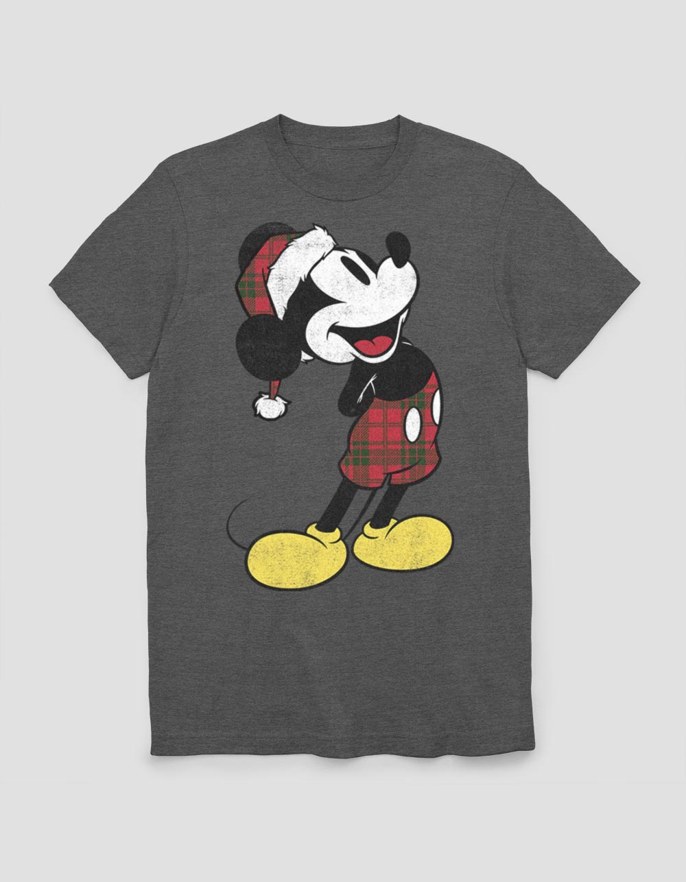 DISNEY Plaid Mickey Unisex Holiday Tee - CHARCOAL