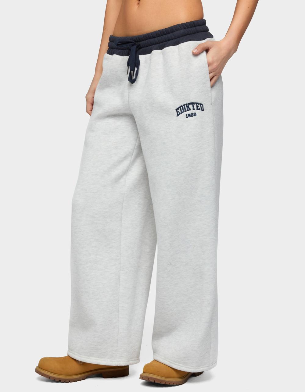 Edikted Petite Contrast Embroidered Sweatpants - GRAY