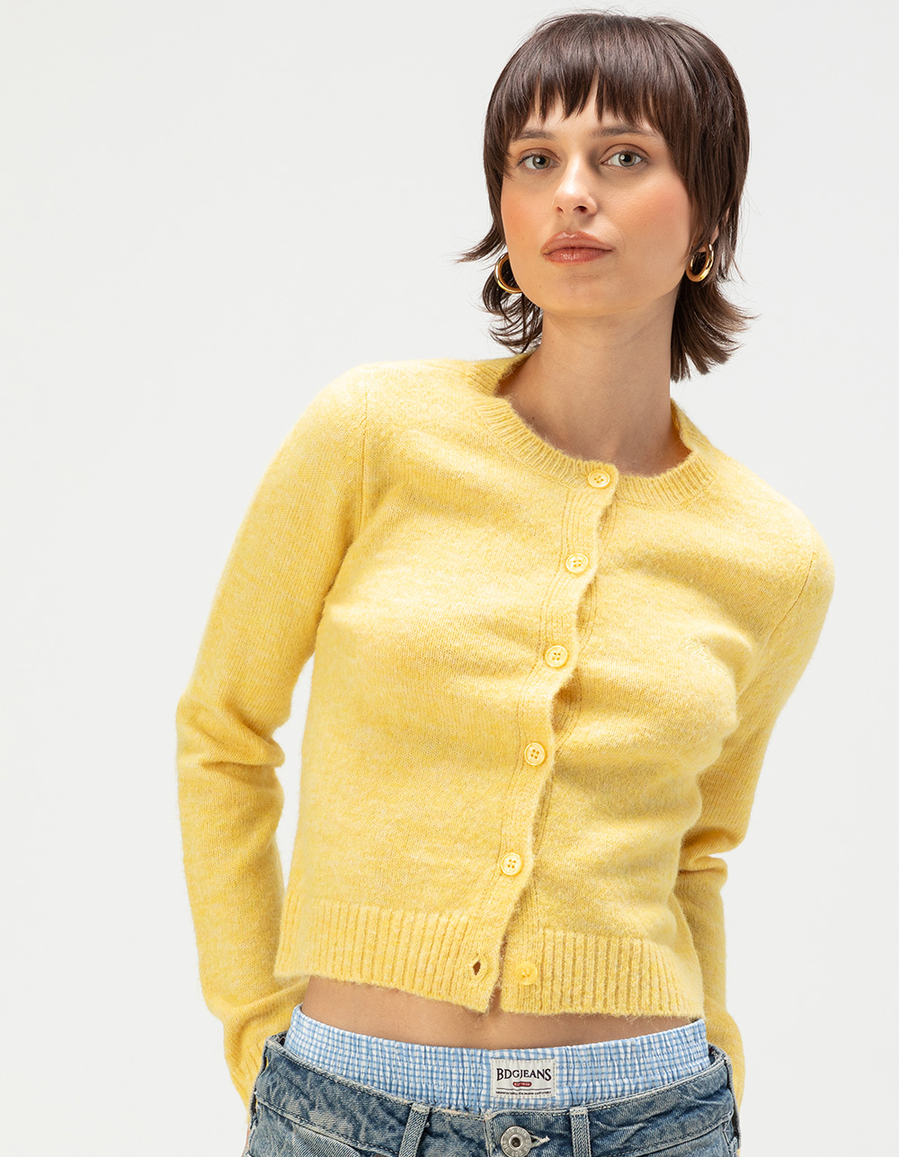 BDG Urban Outfitters Cozy Crewneck Womens Cardigan - YELLOW