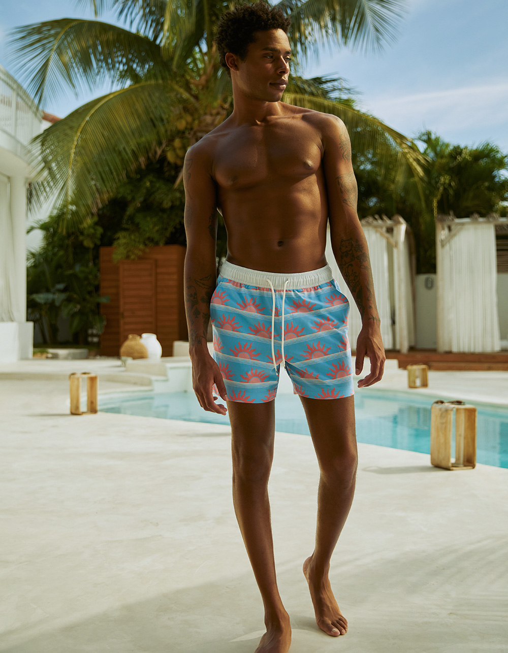 RSQ Mens Sun Stripe 5'' Swim Shorts