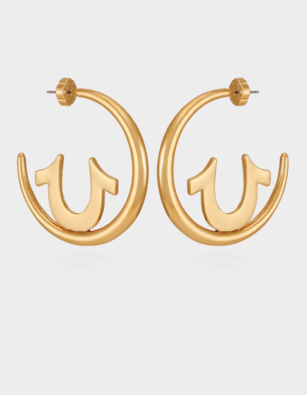 TRUE RELIGION Gold Tone Horseshoe Cut-Out Hoop Earrings - GOLD