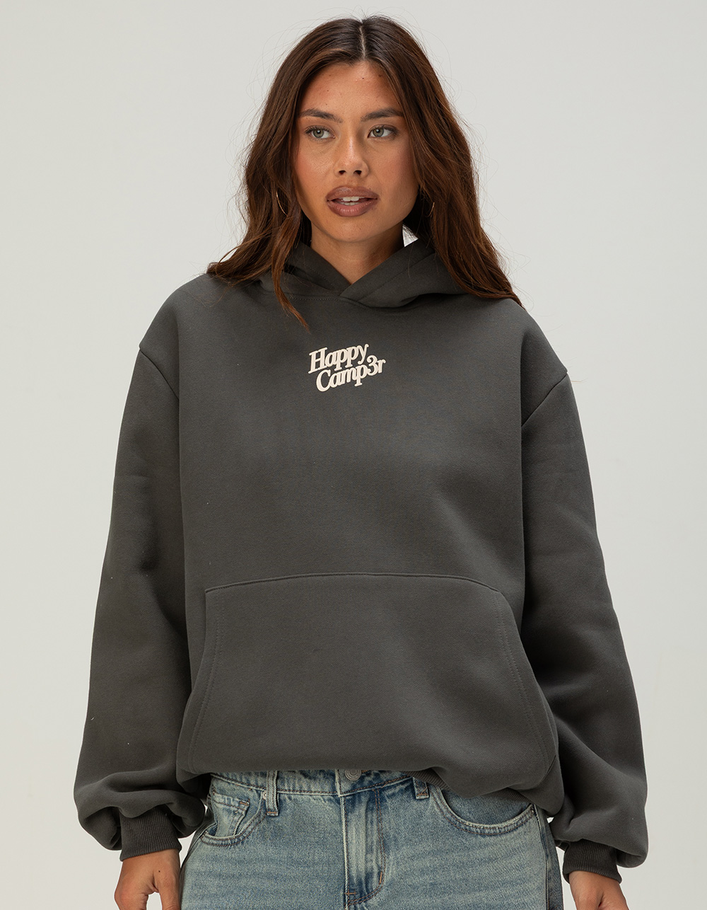 HAPPY CAMP3R Puff Womens Hoodie - CHARCOAL