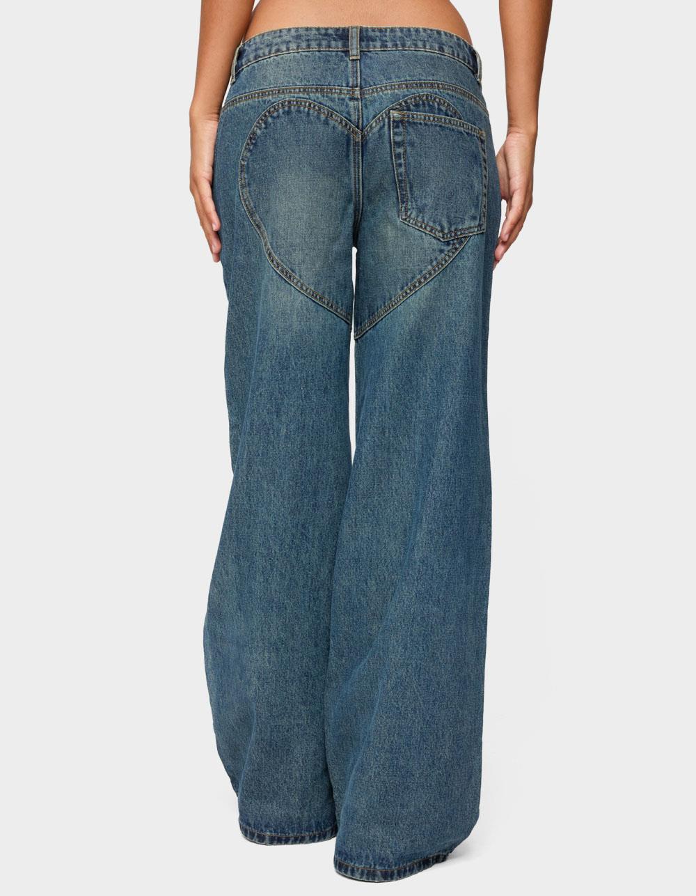 EDIKTED Heartly Low Rise Straight Leg Jeans - LIGHT BLUE