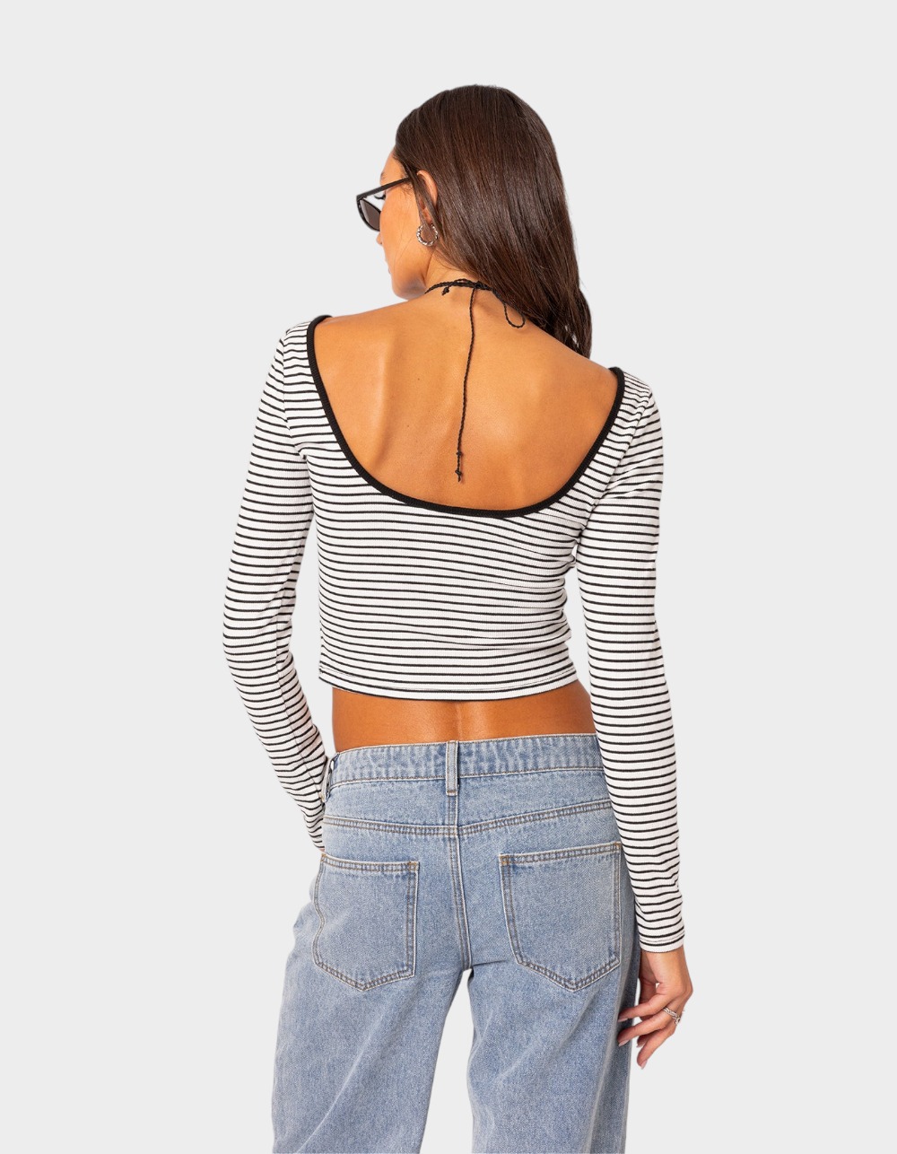 Preoccupied Striped Sleeve Top in Black