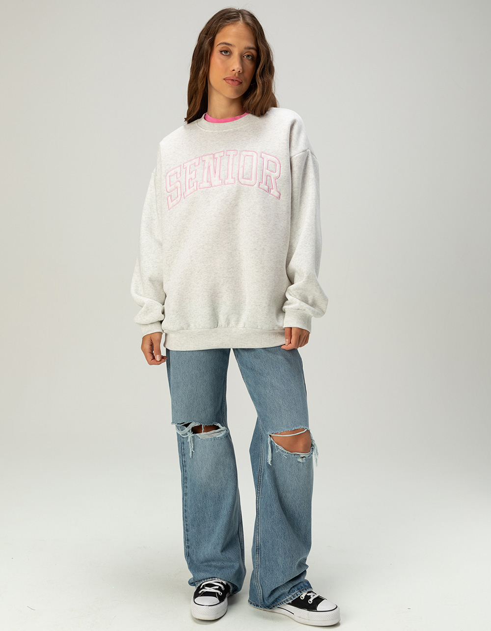 HAPPY CAMP3R Senior Womens Crewneck Sweatshirt - HEATHER GRAY