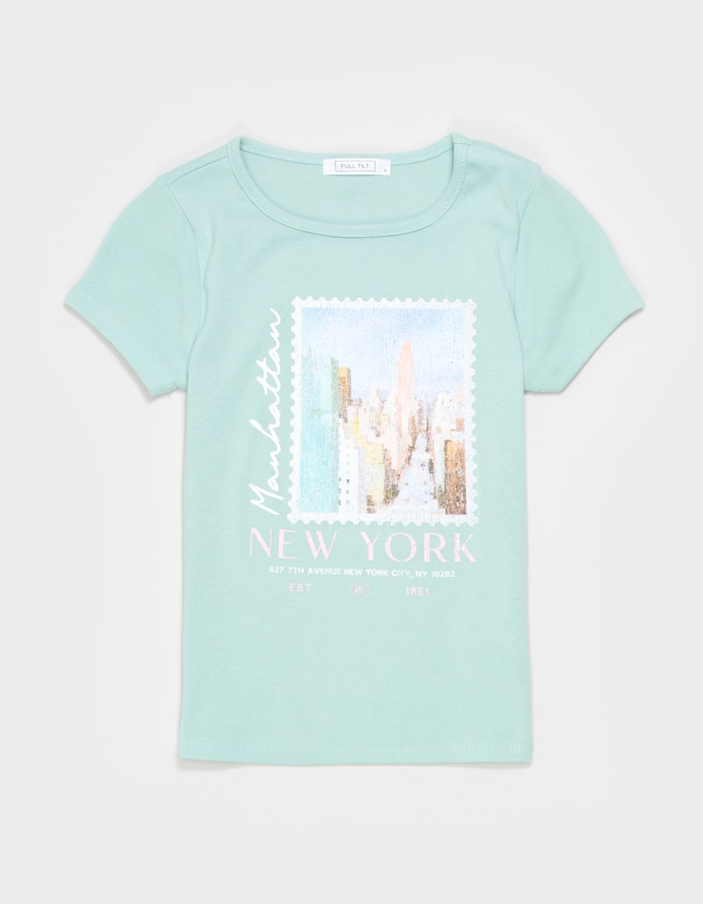 FULL TILT New York Postcard Girls Tee - GREEN