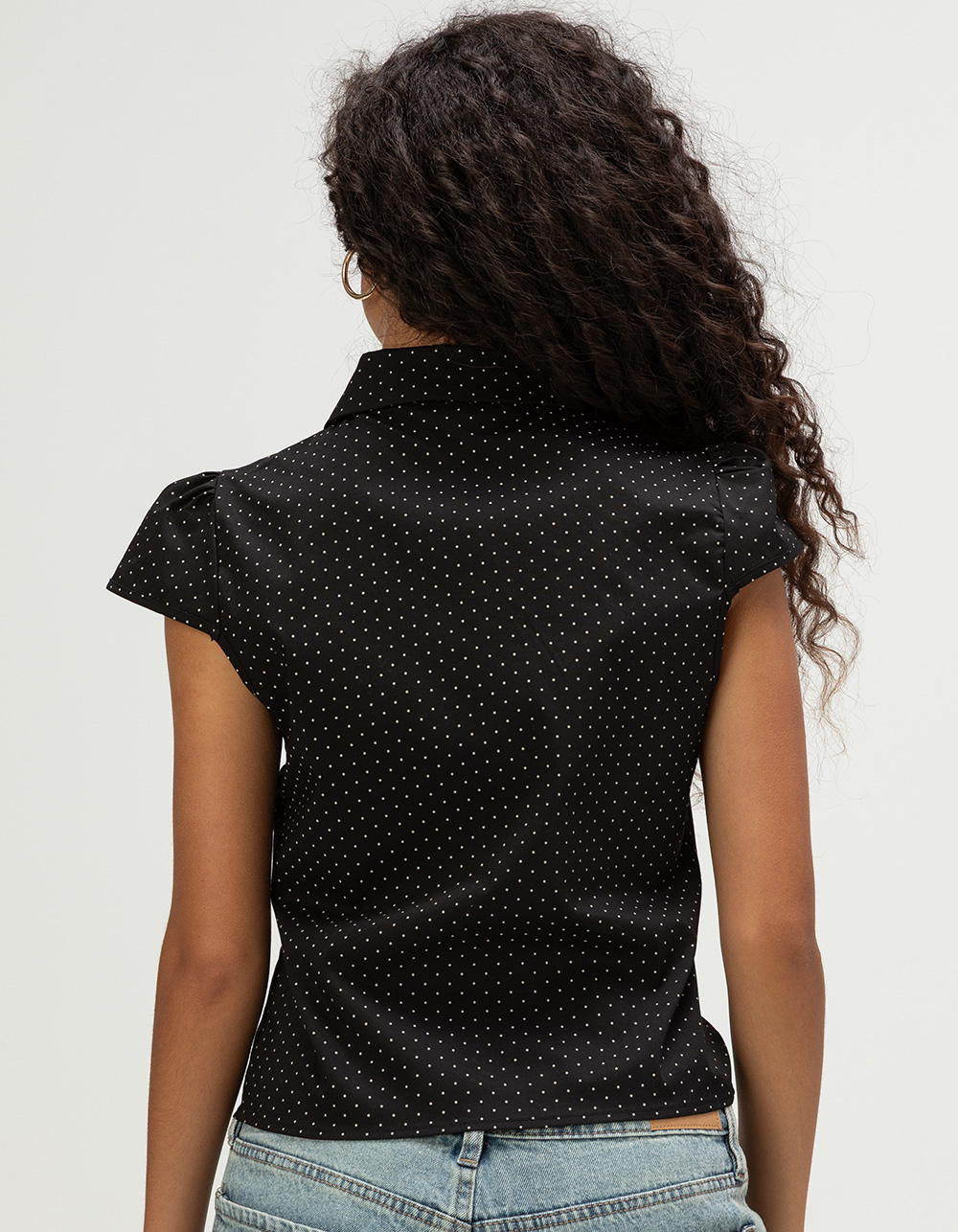 LOVE TREE Womens Polka Dot Button Up Shirt