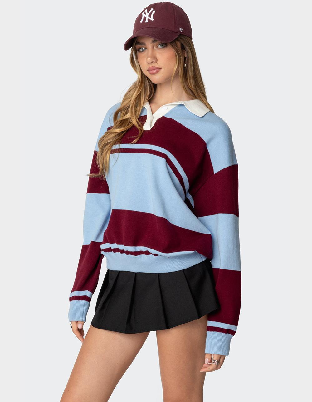 EDIKTED Kian Striped Polo Sweater - BLACK