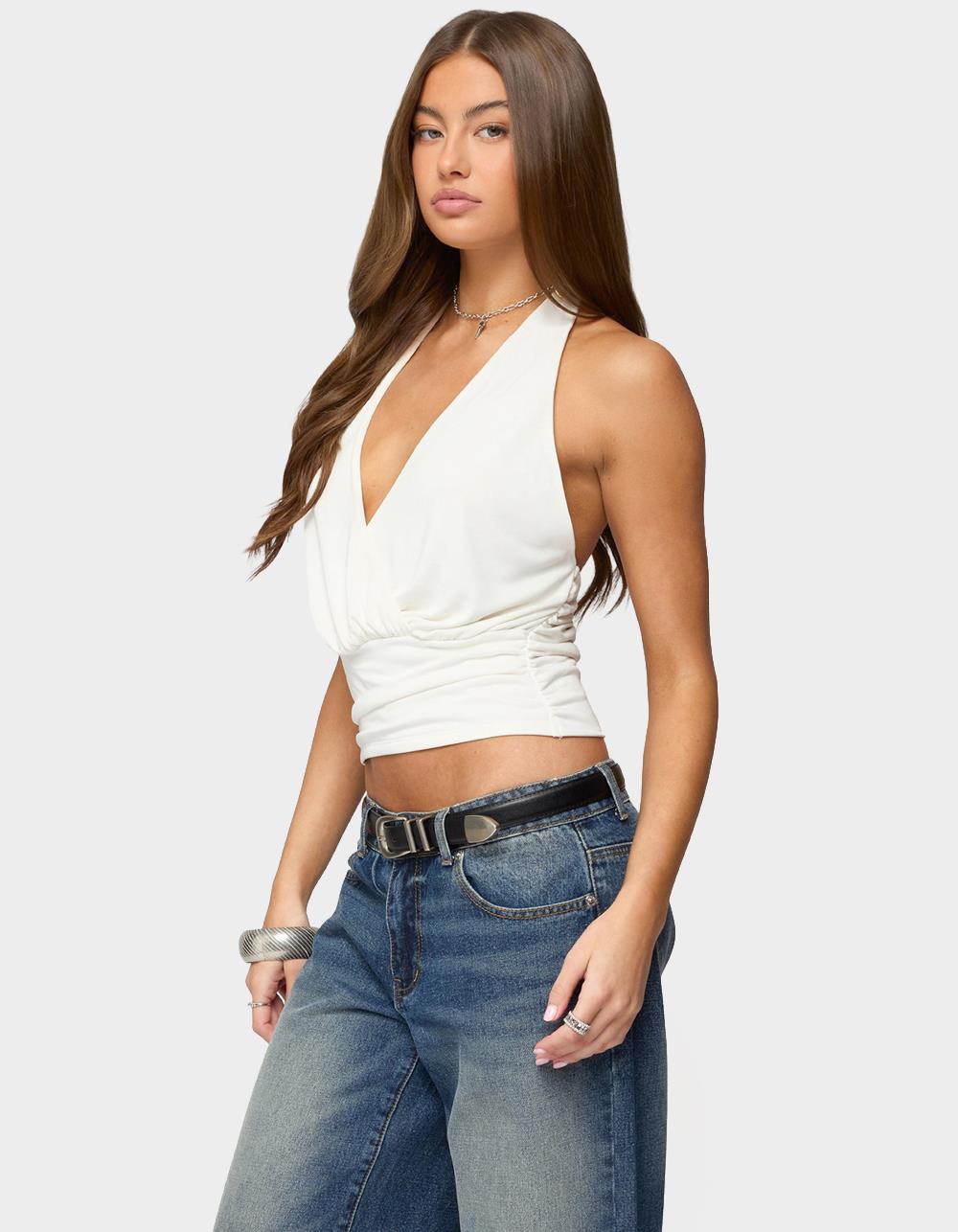 EDIKTED Niya V-Neck Halter Top - WHITE