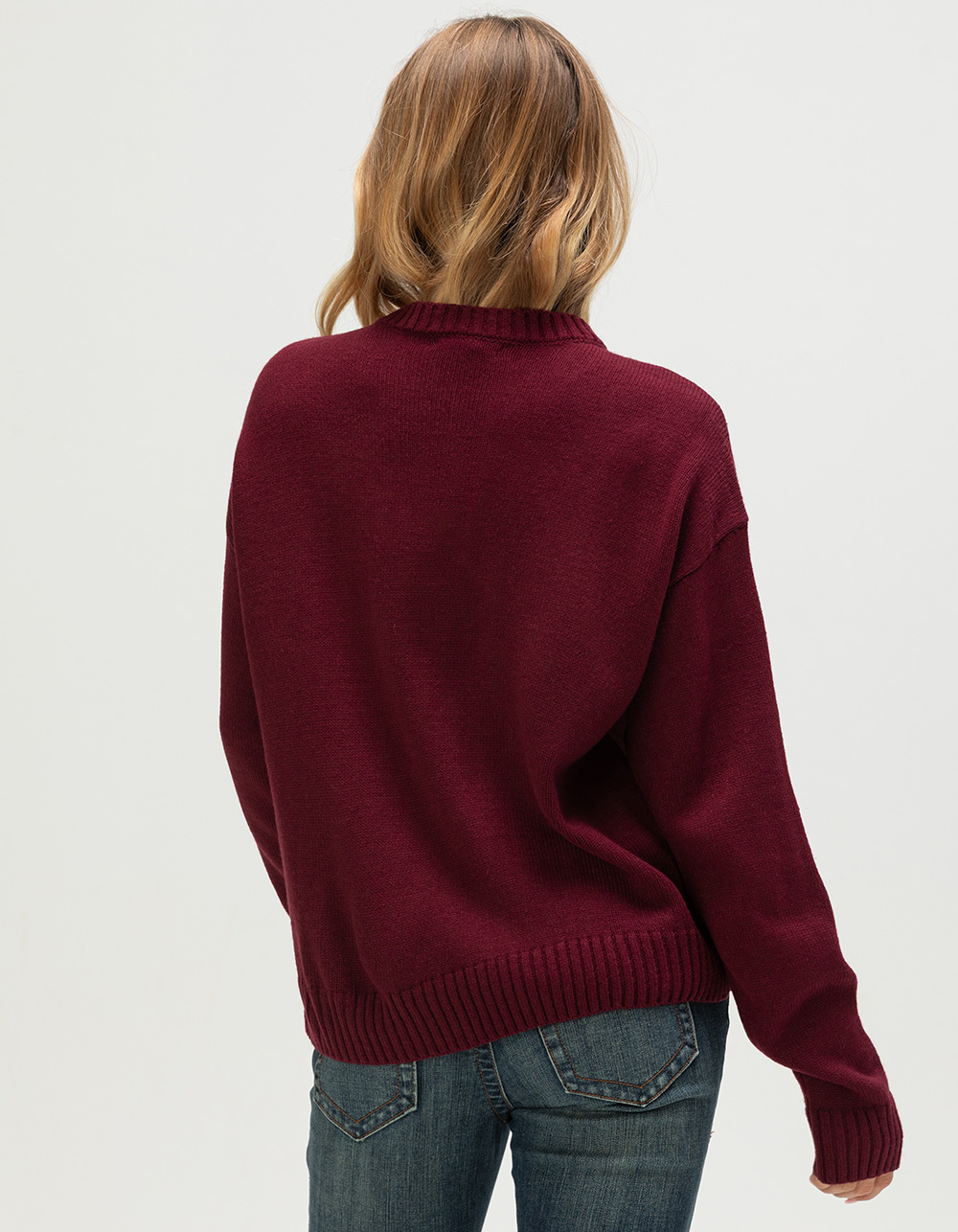 RSQ Womens Bear Sweater - BURGUNDY
