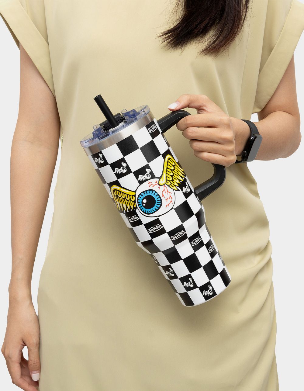 VON DUTCH 40oz Vision Board Double Walled Insulated Stainless Steel Tumbler - CHECKER