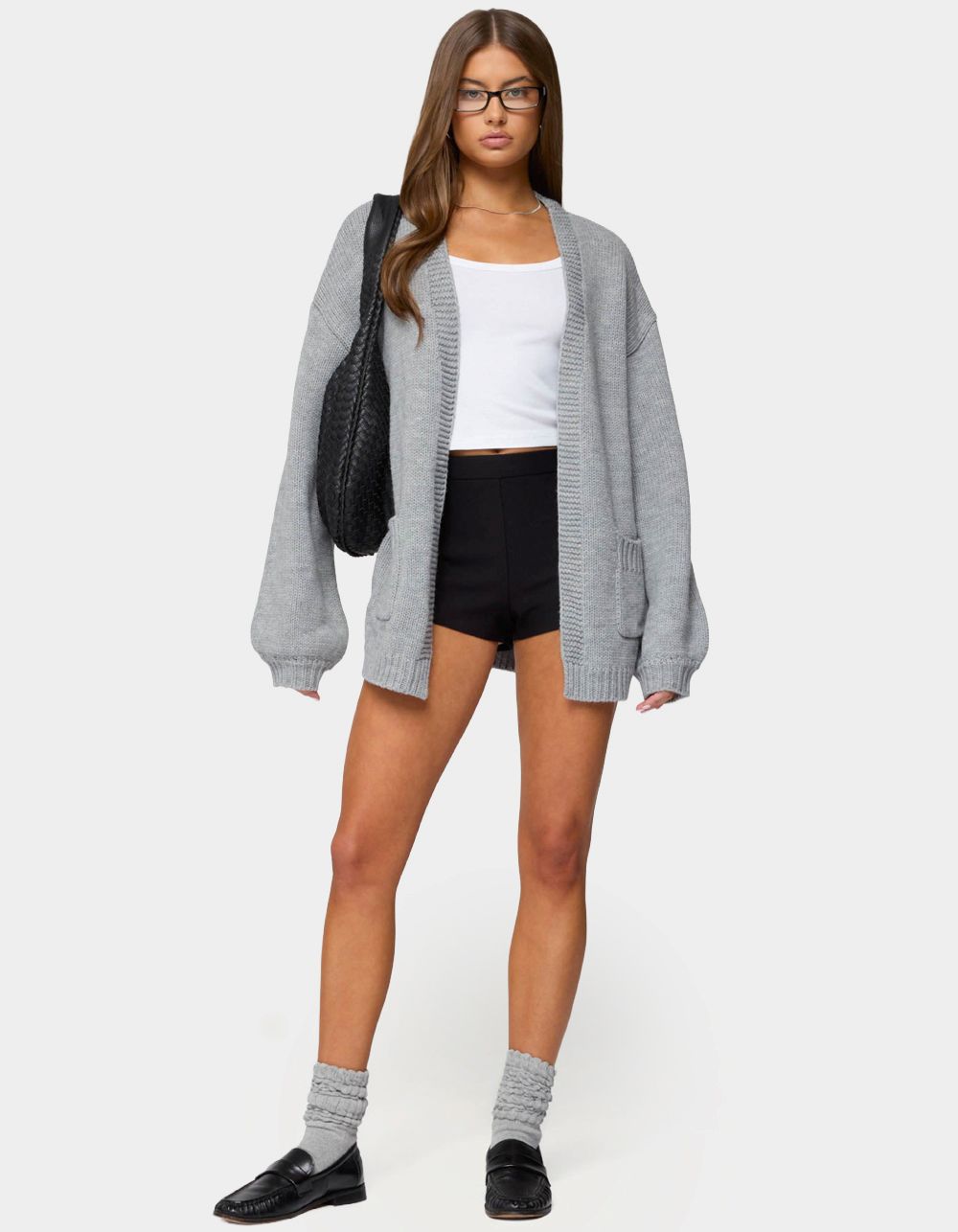 EDIKTED Julian Oversized Knit Cardigan - GRAY