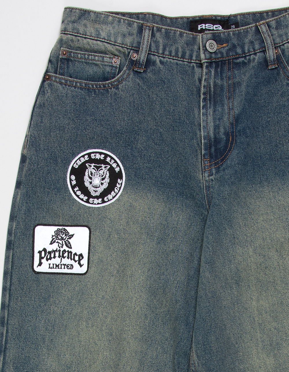 RSQ Mens Extra Baggy Patch Jeans - DRK DRTY DNM