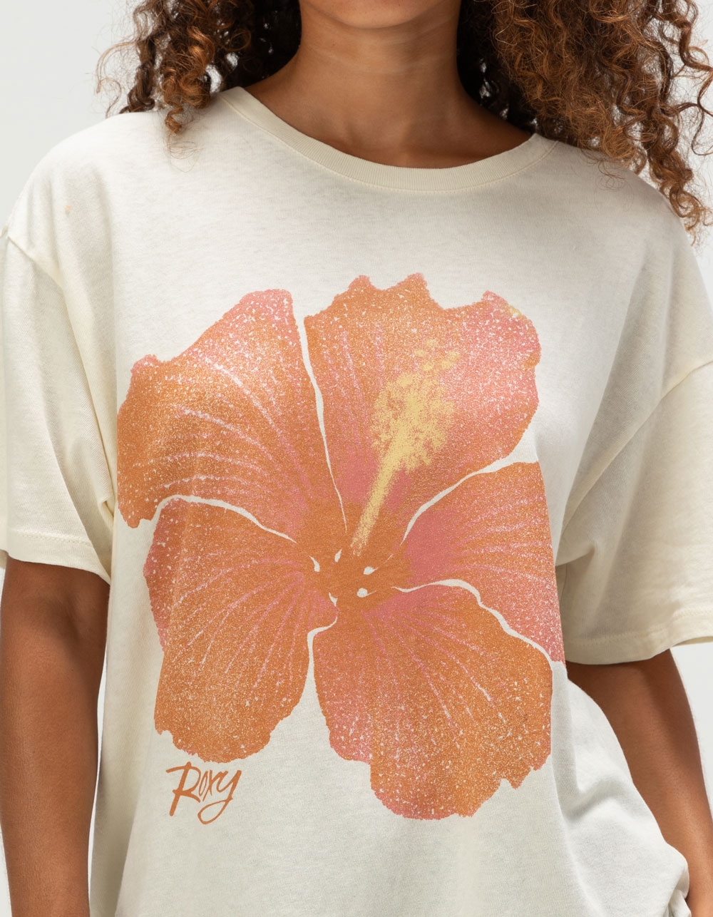 ROXY Hibiscus Spray Womens Boyfriend Tee - EGGSHELL