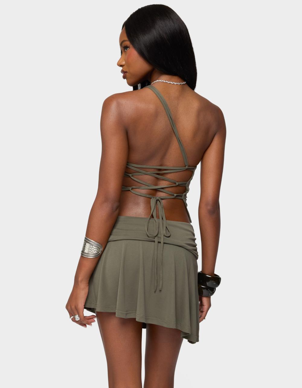 EDIKTED Janah Asymmetric One Shoulder Backless Top - DK GREEN