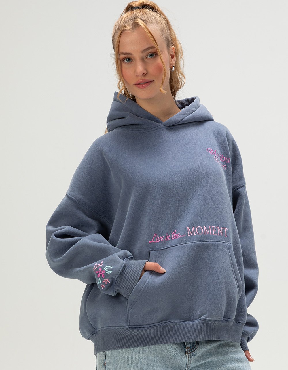 MALIBU SKYYE Live The Moment Embroidered Womens Hoodie - NAVY