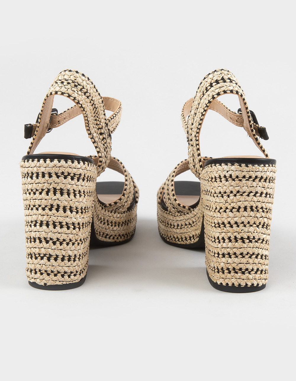 SODA Yara Raffia Womens Cross Strap Platform Heels - BLACK