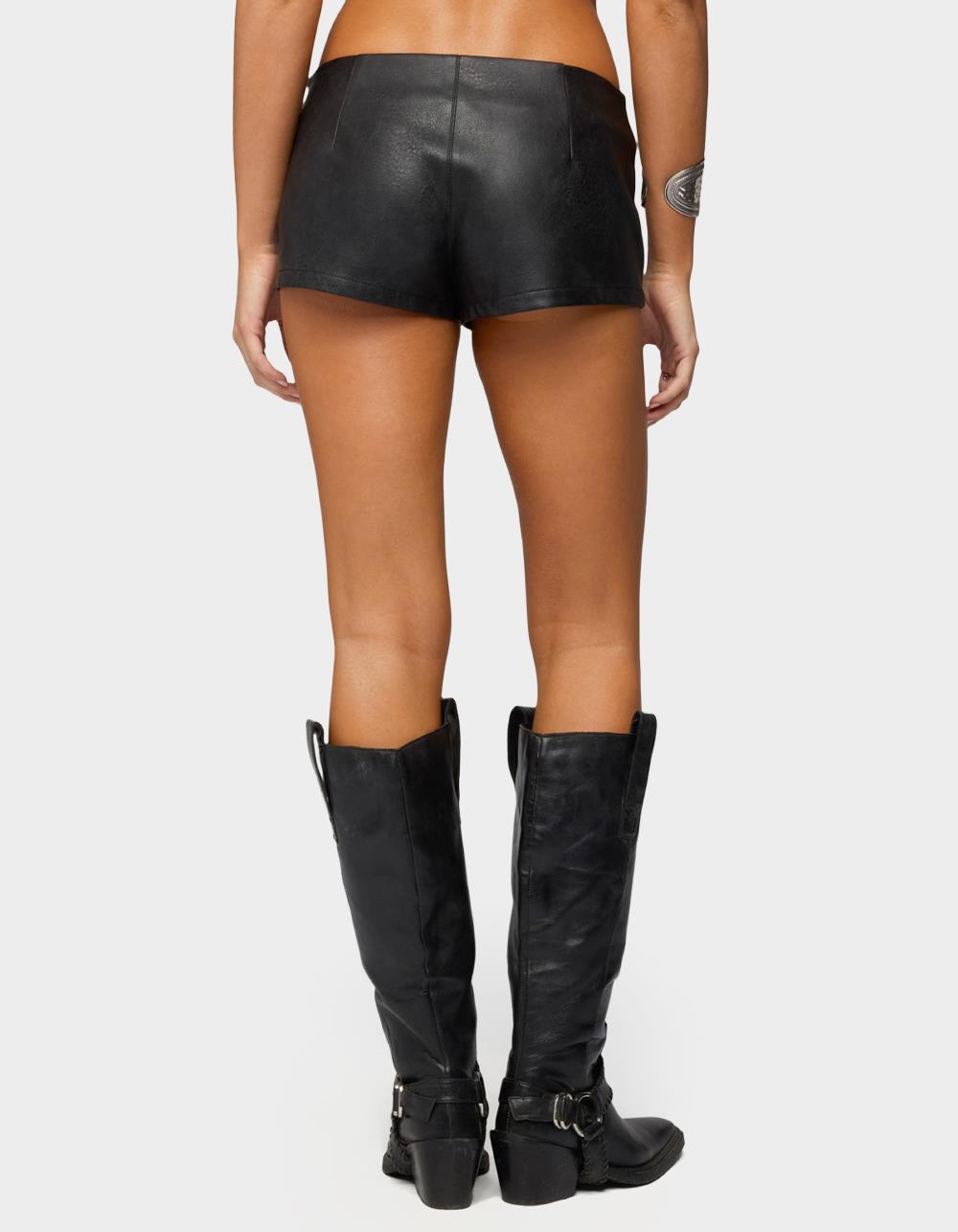 EDIKTED Jessica Lace Up Faux Leather Micro Shorts - BLACK